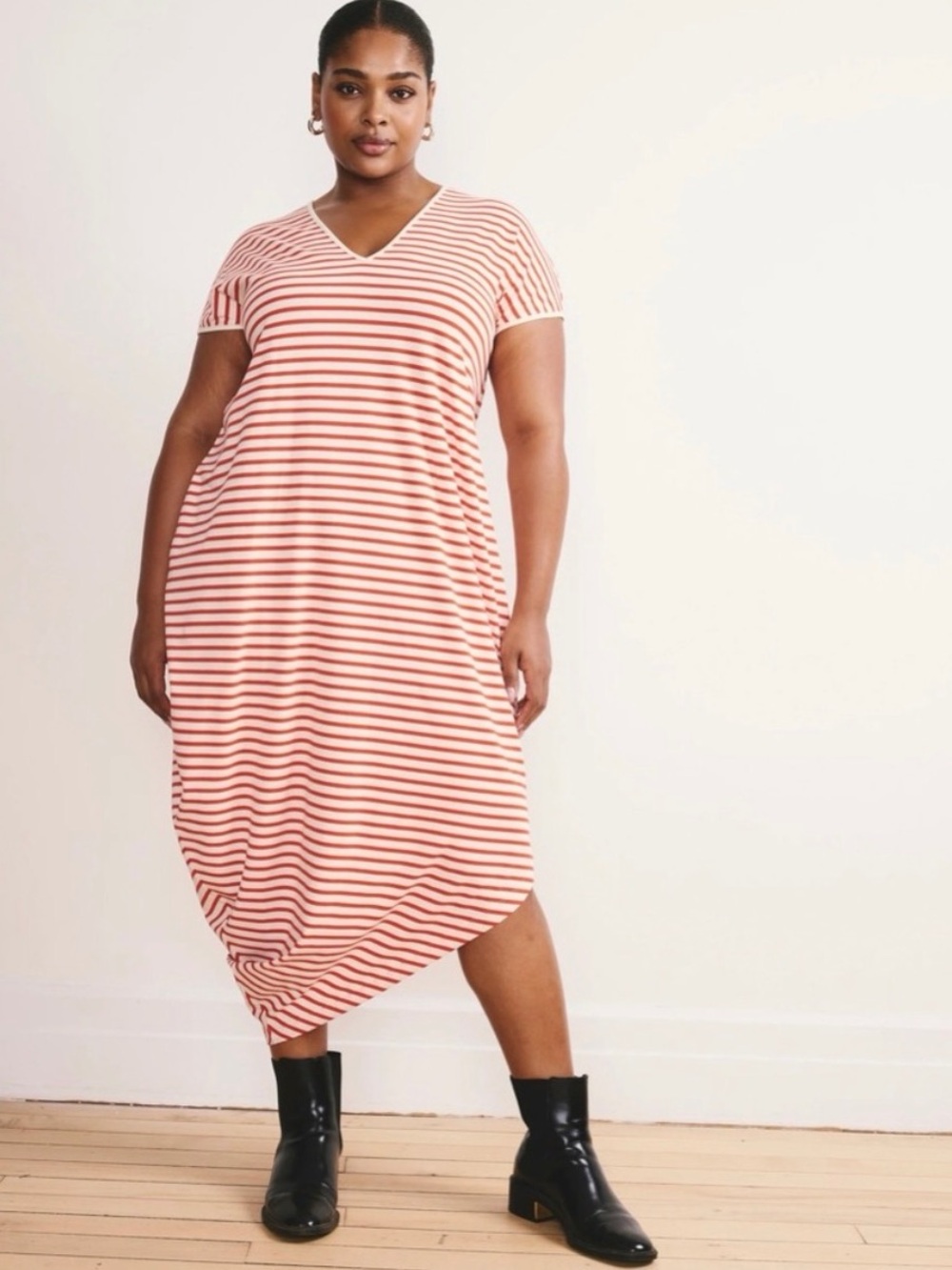 NWT Universal Standard Geneva Striped V-Neck Midi Dress in Red and Ecru M